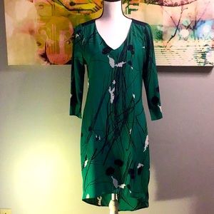 WOMANS VINTAGE LONG SLEEVE GREEN/ NAVY SUMMER DRESS LARGE